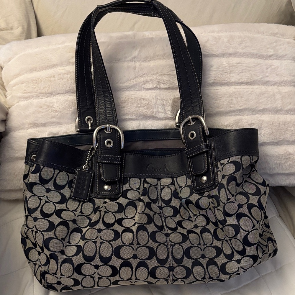 LARGE Coach Black and Gray Patterned Tote
